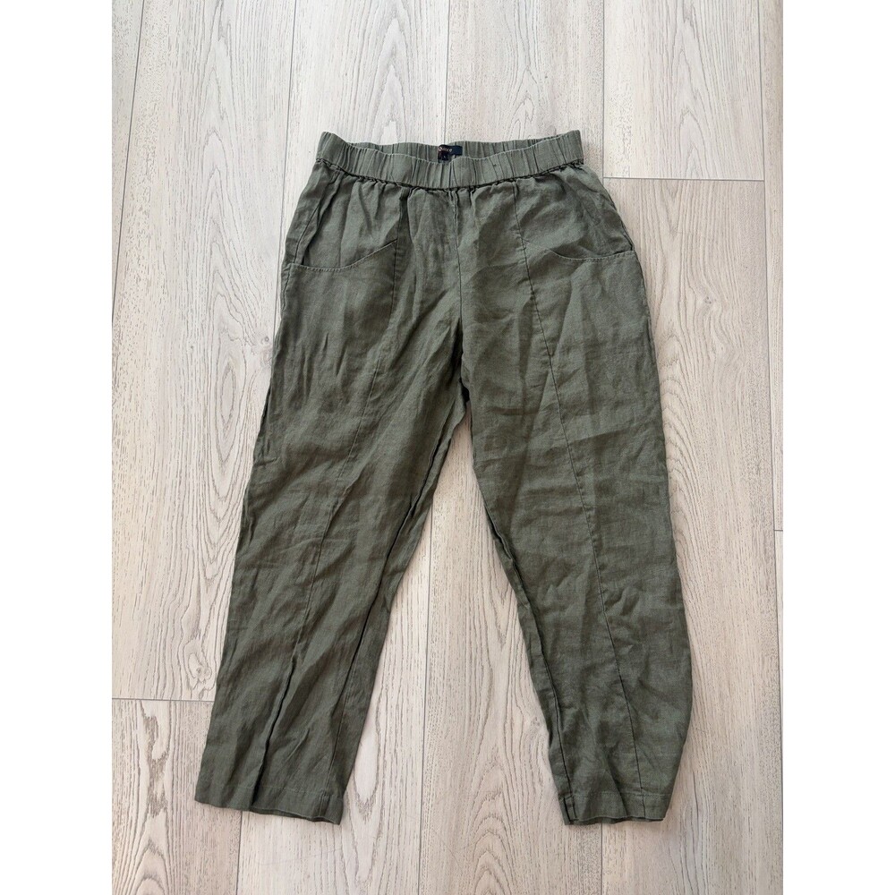 Quince European Linen Pants Large Wide Leg Elastic Waist Bayberry Olive